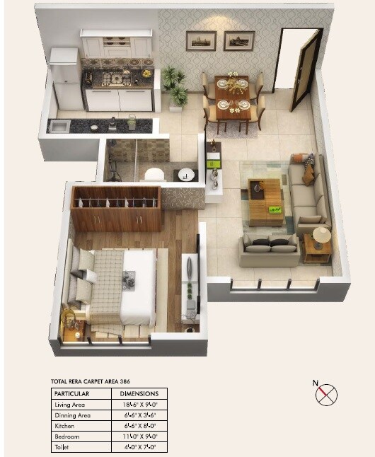 1 BHK 386 Sq. Ft. Apartment