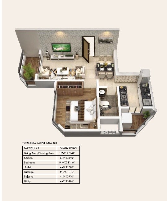 1 BHK 433 Sq. Ft. Apartment