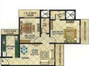 Floor plan of 2 BHK 664 Sq. Ft. Apartment in Rushi Shiv Bliss, Mumbai