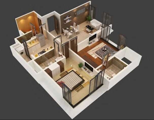 Floor plan of 2 BHK 817 Sq. Ft. Apartment in Rushi The Kollage, Mumbai