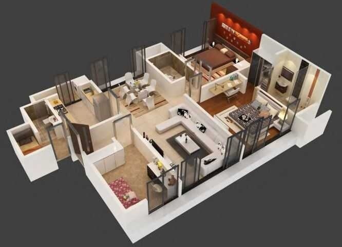 Floor plan of 2 BHK 1016 Sq. Ft. Apartment in Rushi The Kollage, Mumbai