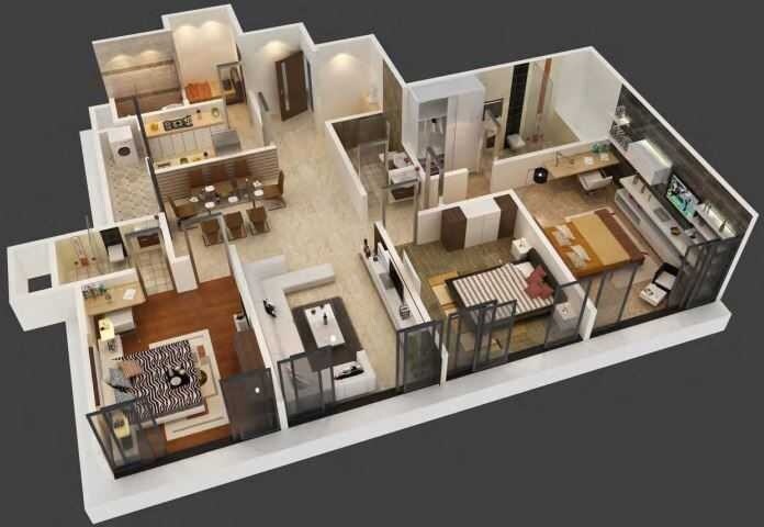 Floor plan of 3 BHK 1321 Sq. Ft. Apartment in Rushi The Kollage, Mumbai