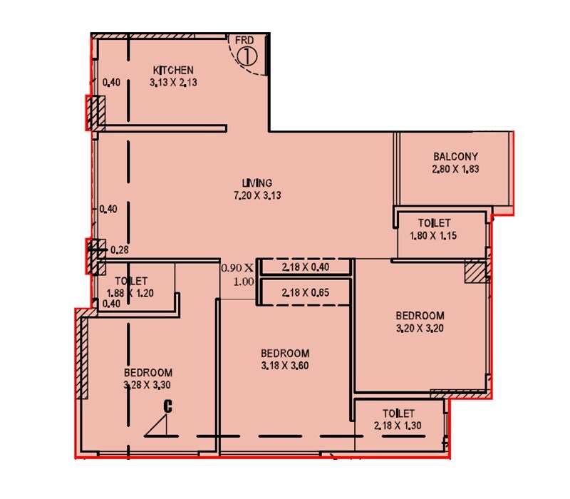 3 BHK 742 Sq. Ft. Apartment