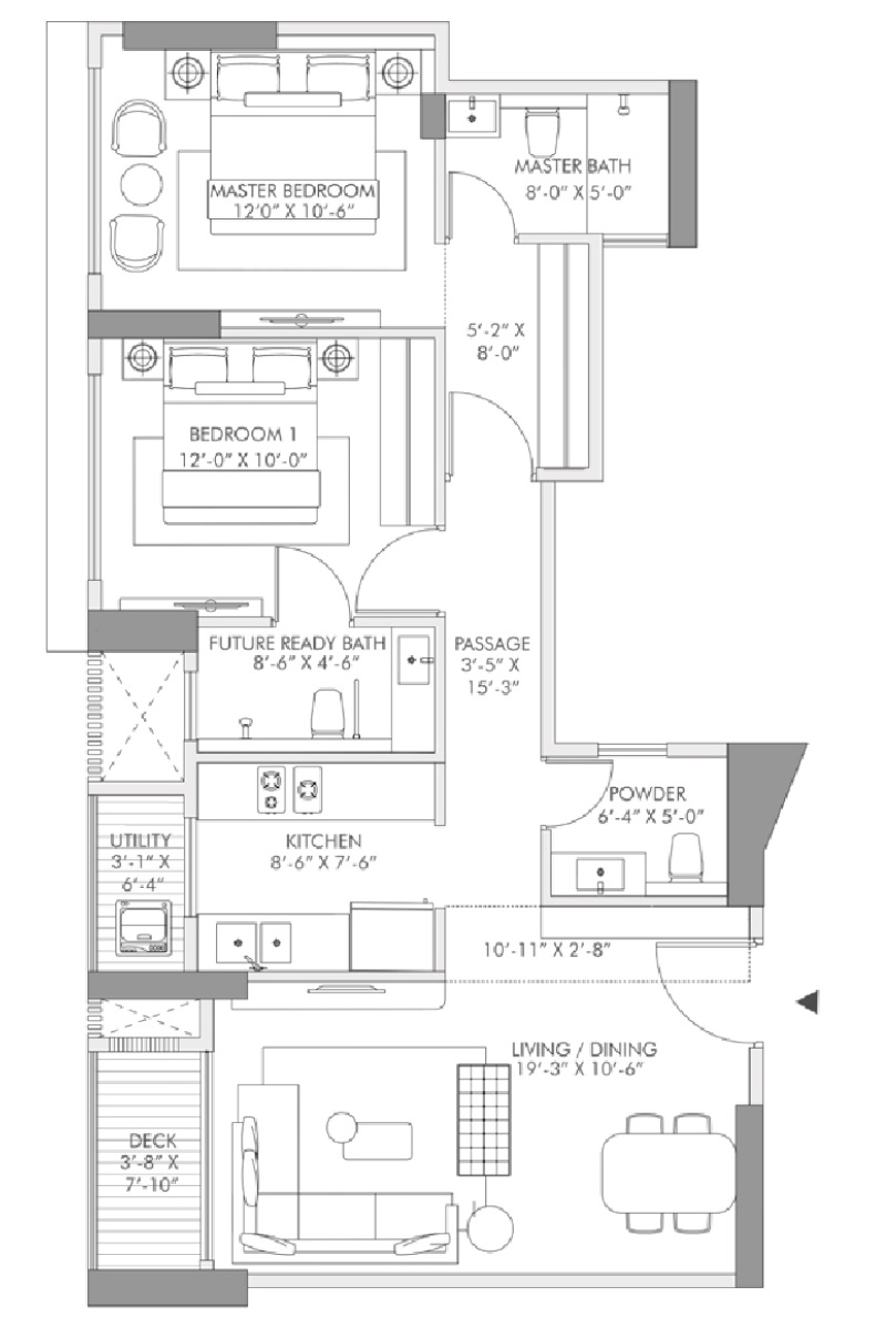 2 BHK 743 Sq. Ft. Apartment in Rustomjee 180 Bayview