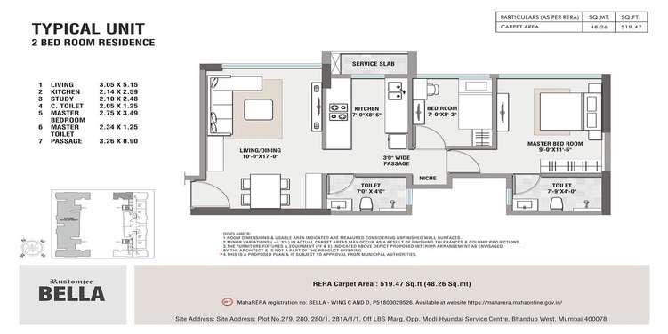rustomjee bella phase 1 apartment 1 bhk 519sqft 20215727145753