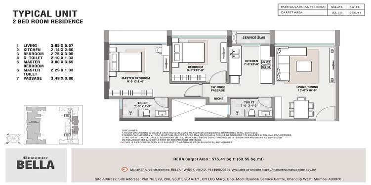 rustomjee bella phase 1 apartment 2 bhk 576sqft 20215827145808