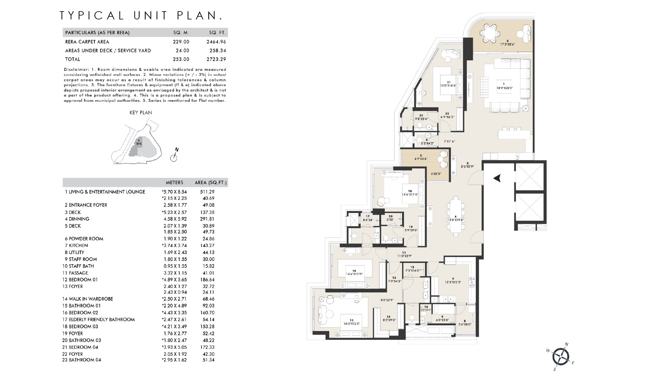 Floor plan of 4 BHK 2723 Sq. Ft. Apartment in Rustomjee Cliff Tower, Mumbai