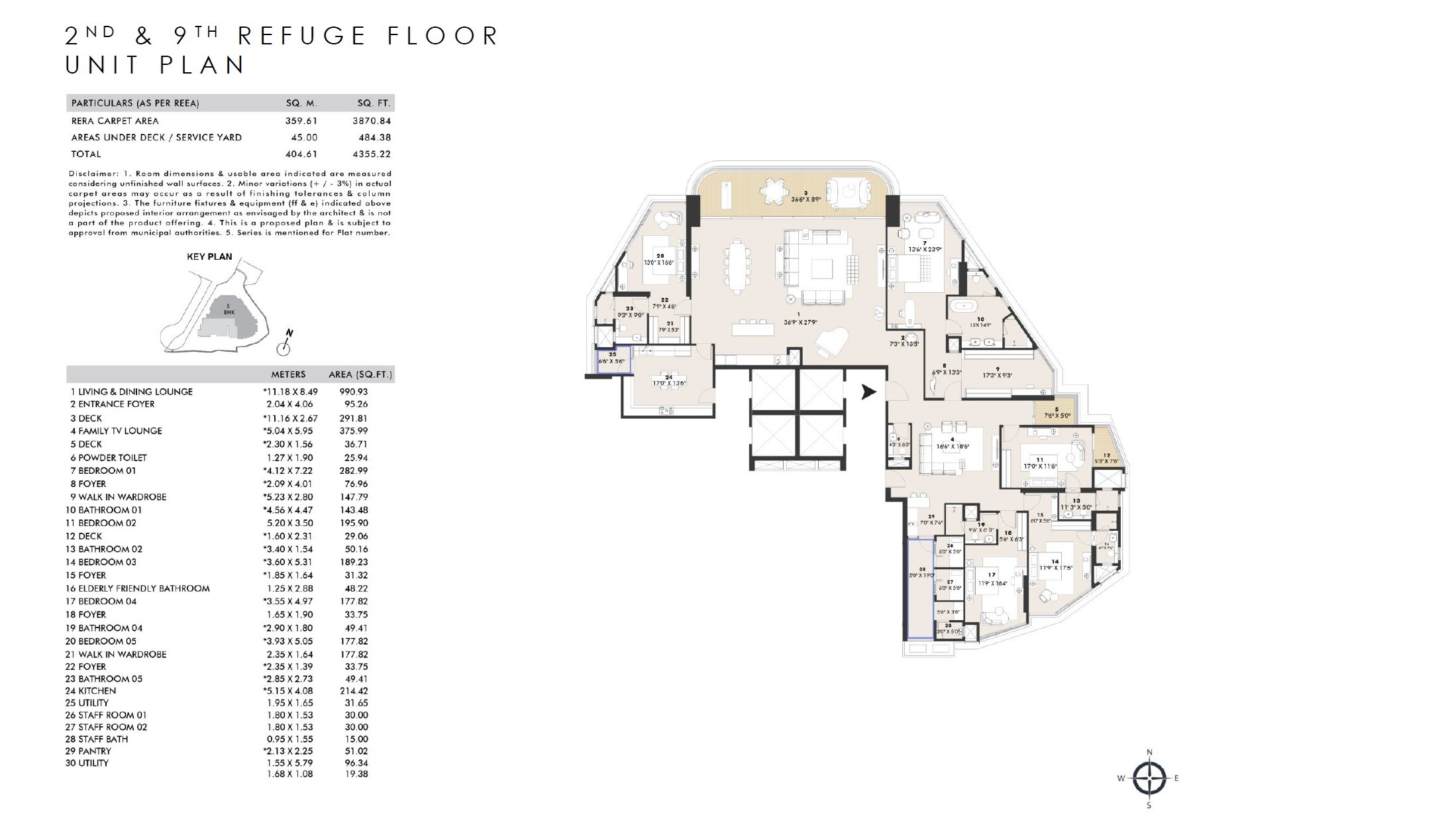 Floor plan of 5 BHK 4355 Sq. Ft. Apartment in Rustomjee Cliff Tower, Mumbai