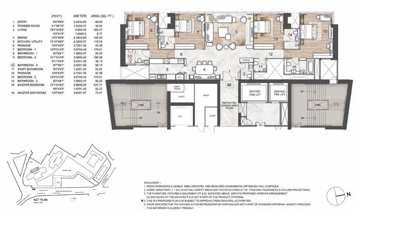 Floor plan of 4 BHK Apartment - 1690 sq. ft. in Rustomjee Crown, Mumbai