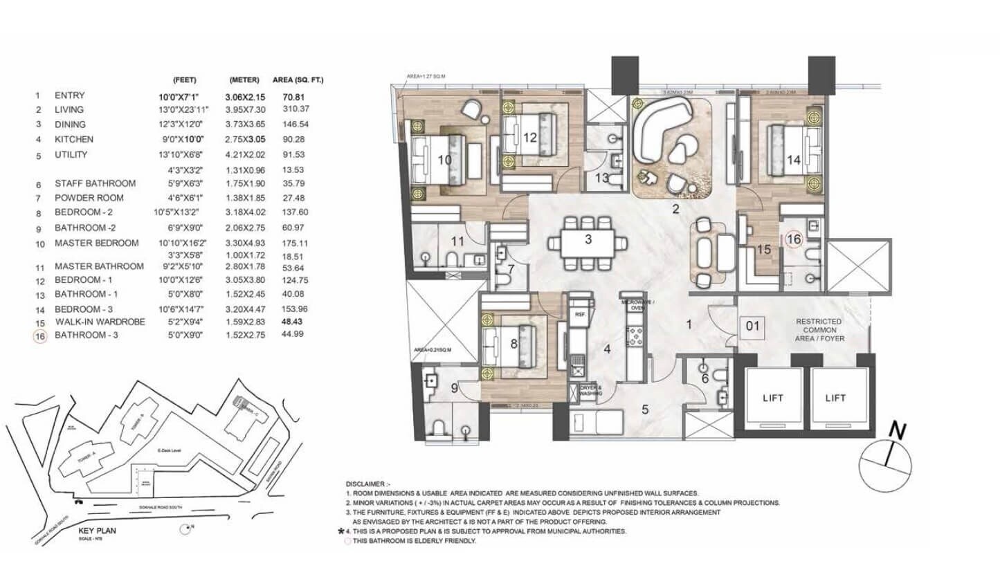 Floor plan of 4 BHK Apartment - 2500 sq. ft. in Rustomjee Crown, Mumbai