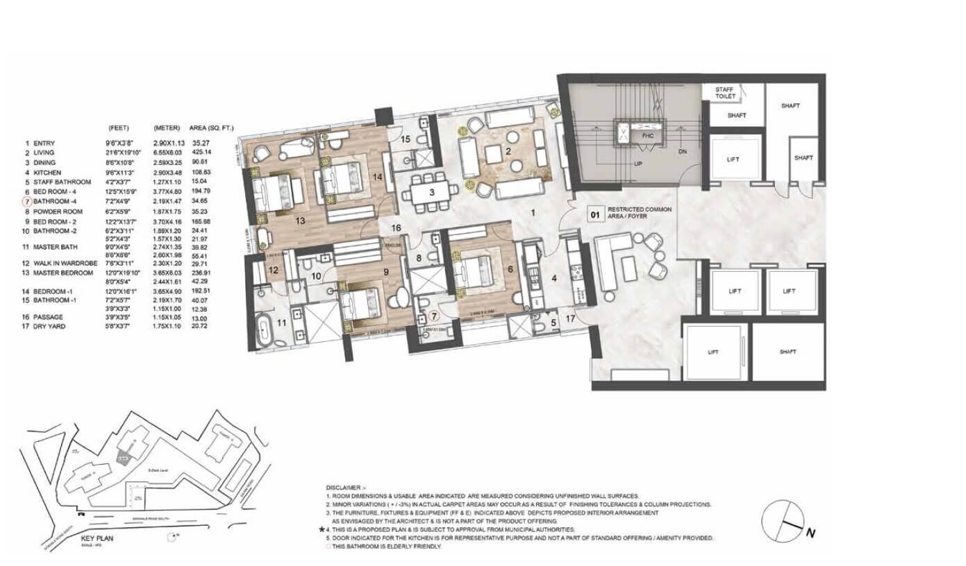 Floor plan of 4 BHK Apartment - 2132 sq. ft. in Rustomjee Crown, Mumbai