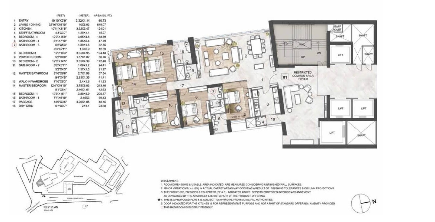 Floor plan of 5 BHK Apartment - 3072 sq. ft. in Rustomjee Crown, Mumbai