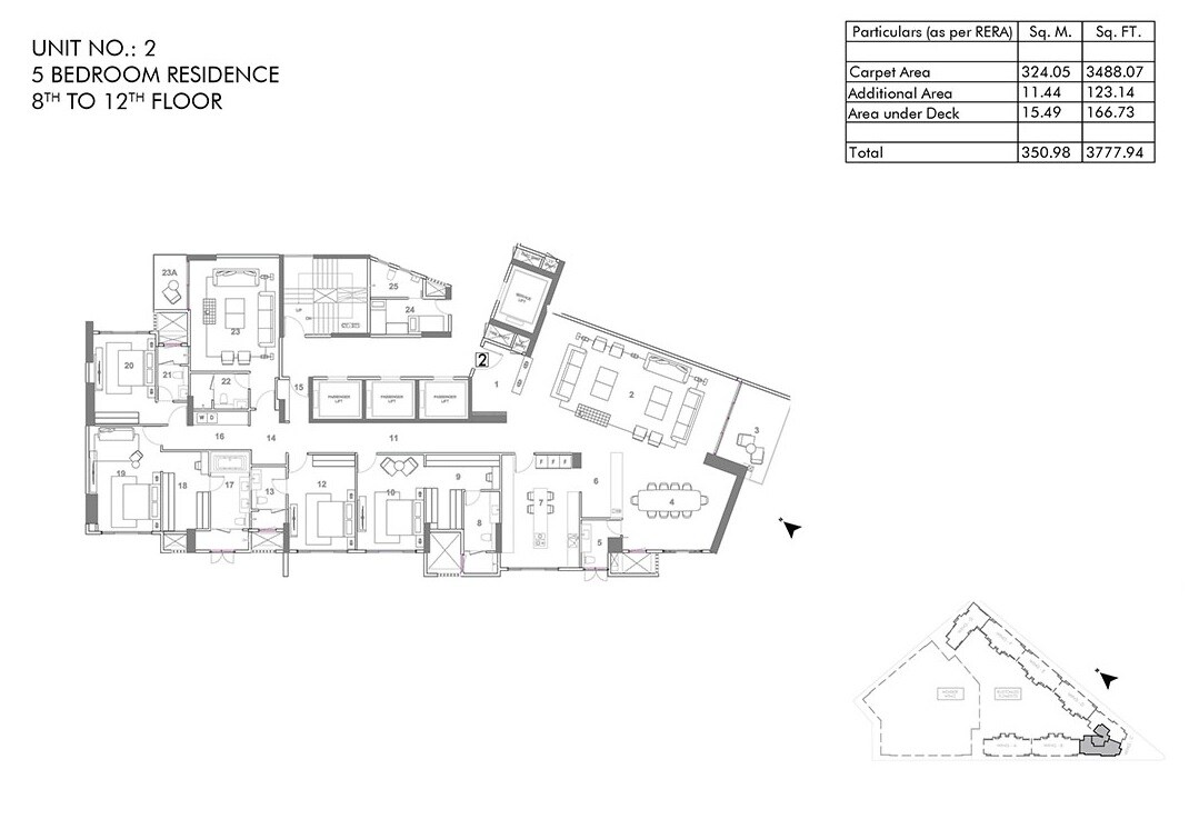 Floor plan of 5 BHK 3778 Sq. Ft. Apartment in Rustomjee Elements, Mumbai