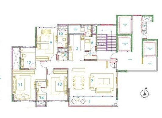Floor plan of 3 BHK 1616 Sq. Ft. Apartment in Rustomjee Elements Wing SG, Mumbai