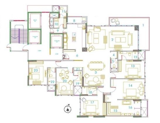 Floor plan of 5 BHK 2830 Sq. Ft. Apartment in Rustomjee Elements Wing SG, Mumbai