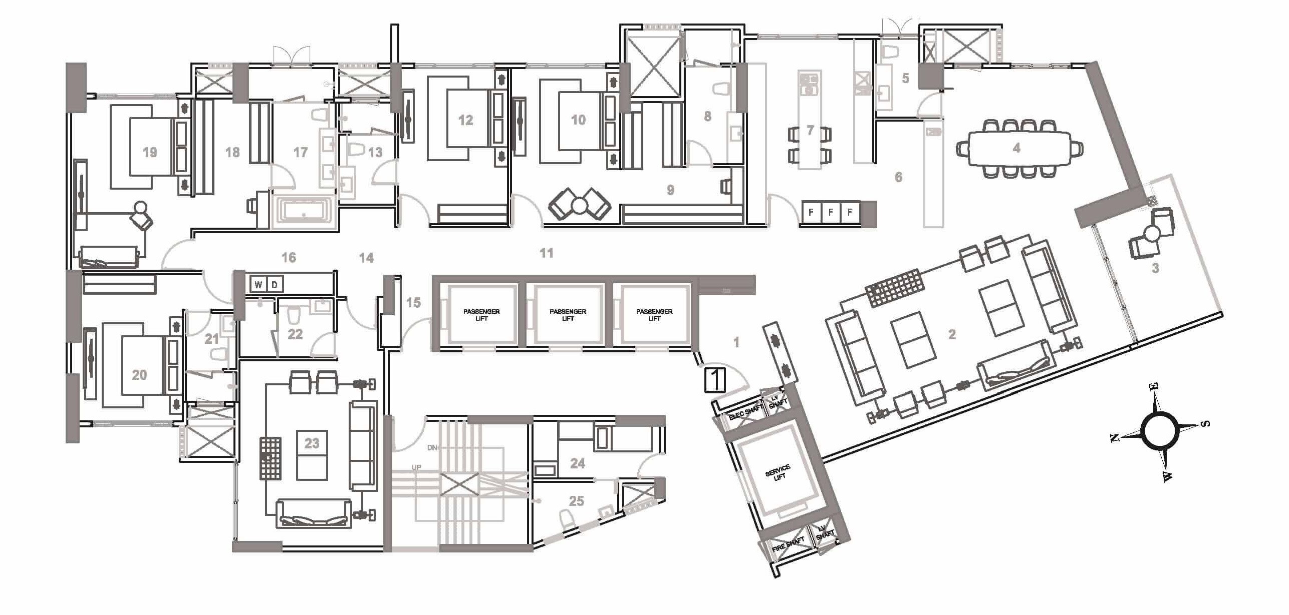 Floor plan of 5 BHK 2980 Sq. Ft. Apartment in Rustomjee Elements Wing SG, Mumbai