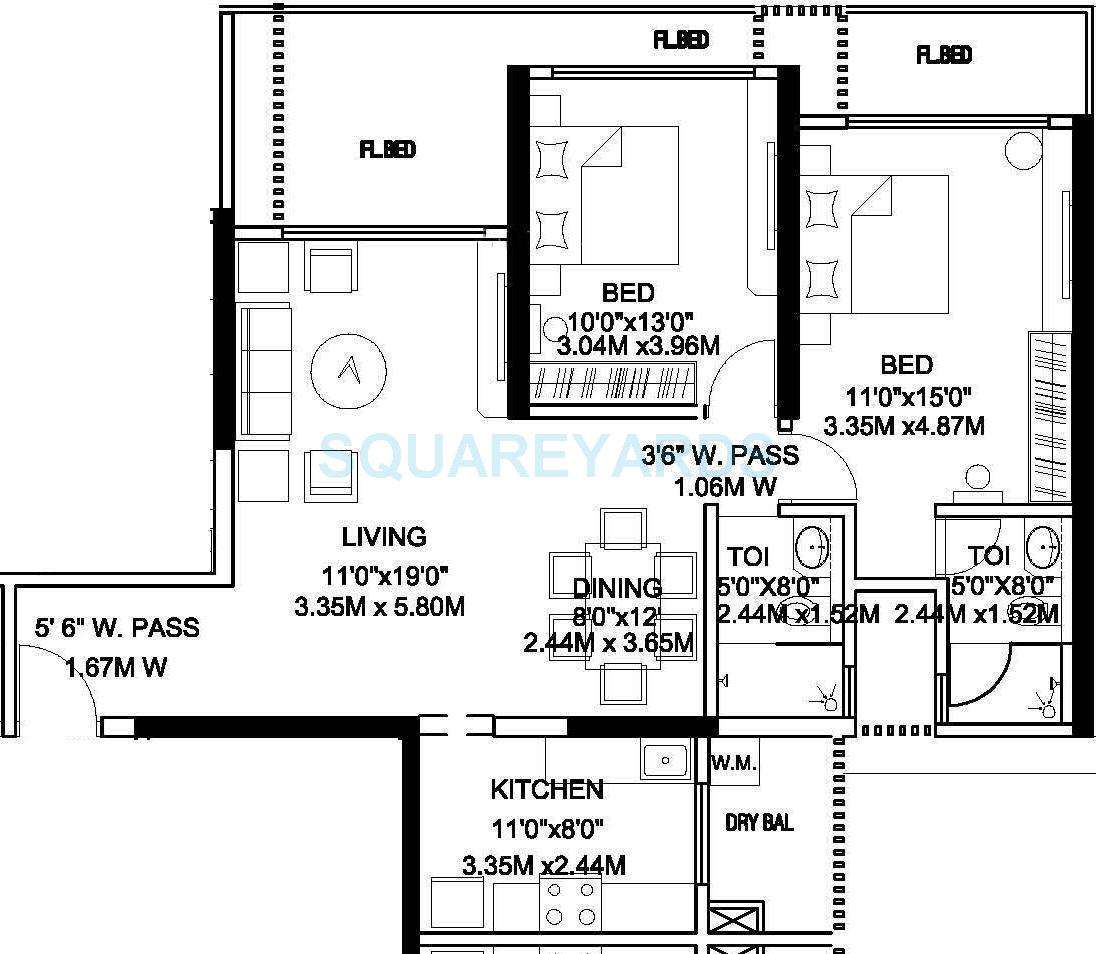 2 BHK 1300 Sq. Ft. Apartment in Rustomjee Elita