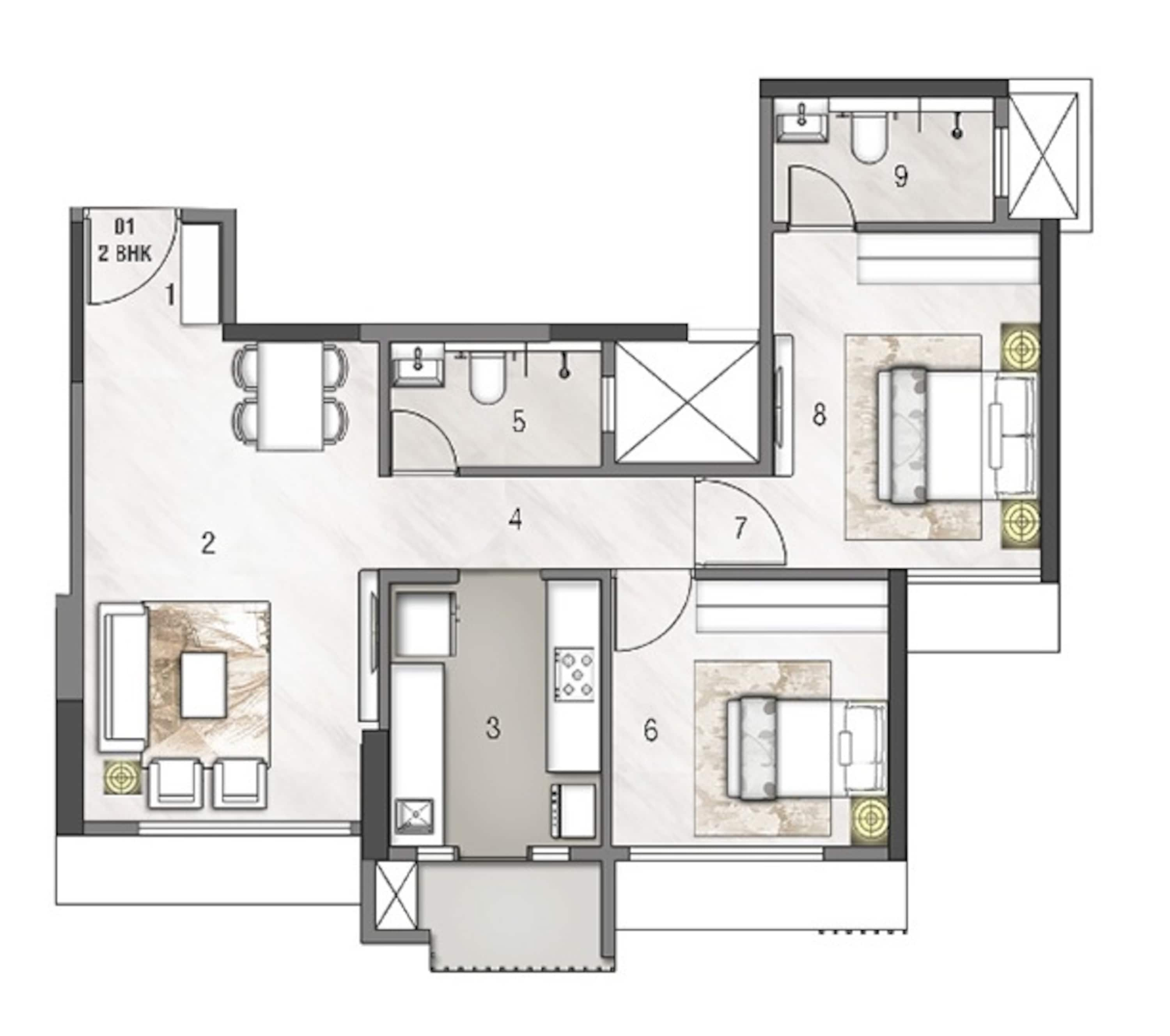 2 BHK 615 Sq. Ft. Apartment in Rustomjee Erika