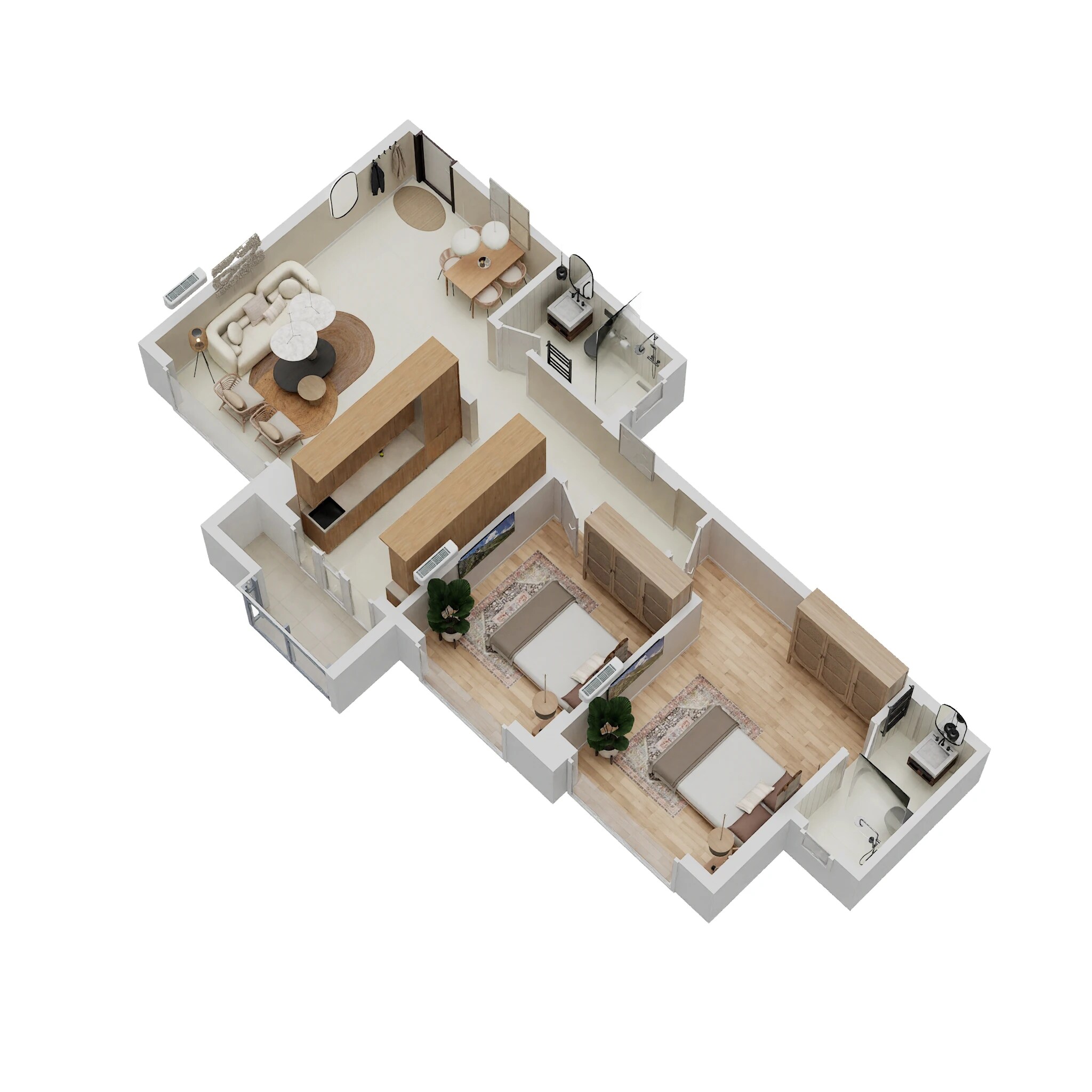 Floor plan of 2 BHK 620 Sq. Ft. Apartment in Rustomjee Erika, Mumbai