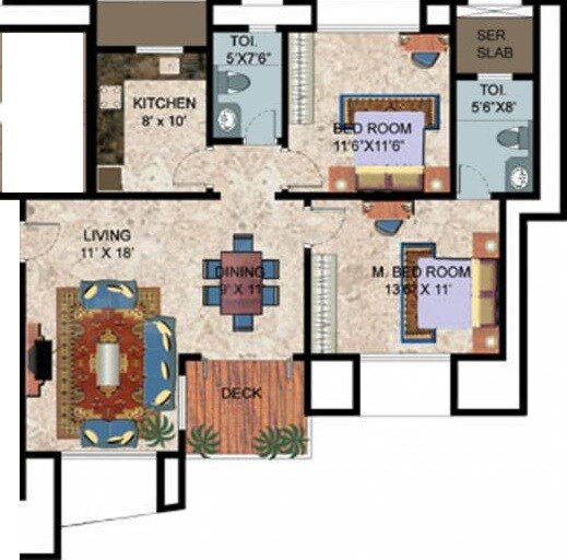 Floor plan of 2 BHK 750 Sq. Ft. Apartment in Rustomjee La Sonrisa, Mumbai