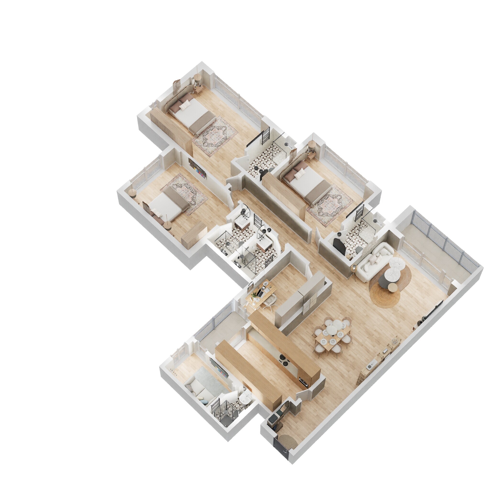 Floor plan of 3 BHK 1661 Sq. Ft. Apartment in Rustomjee Le Reve, Mumbai