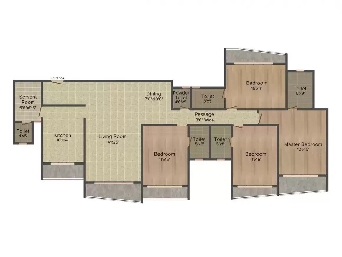Floor plan of 4 BHK 3605 Sq. Ft. Apartment in Rustomjee Oriana, Mumbai