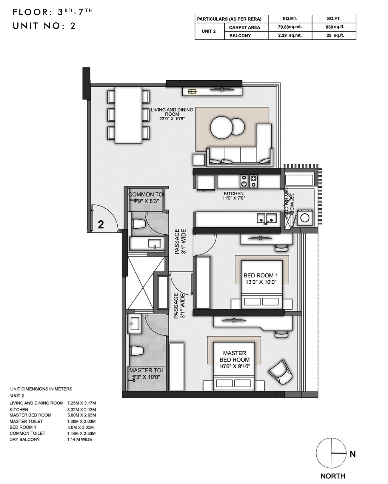 Floor plan of 2 BHK Apartment - 860 sq. ft. in Rustomjee Paramount, Mumbai