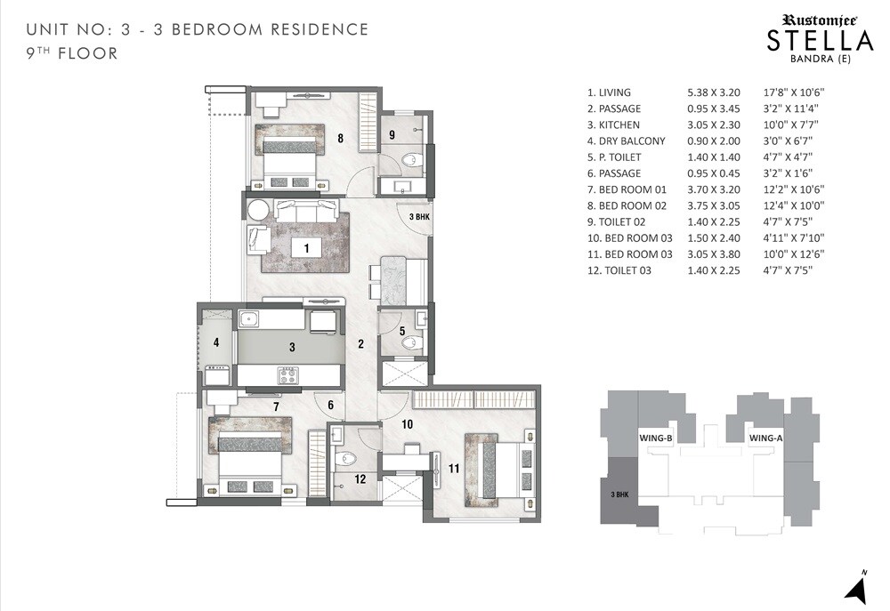 3 BHK 861 Sq. Ft. Apartment