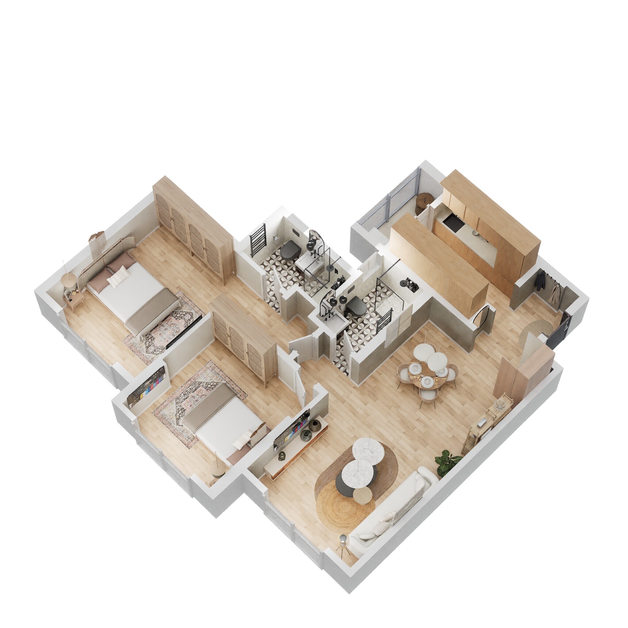 Floor plan of 2 BHK 728 Sq. Ft. Apartment in Rustomjee Summit, Mumbai