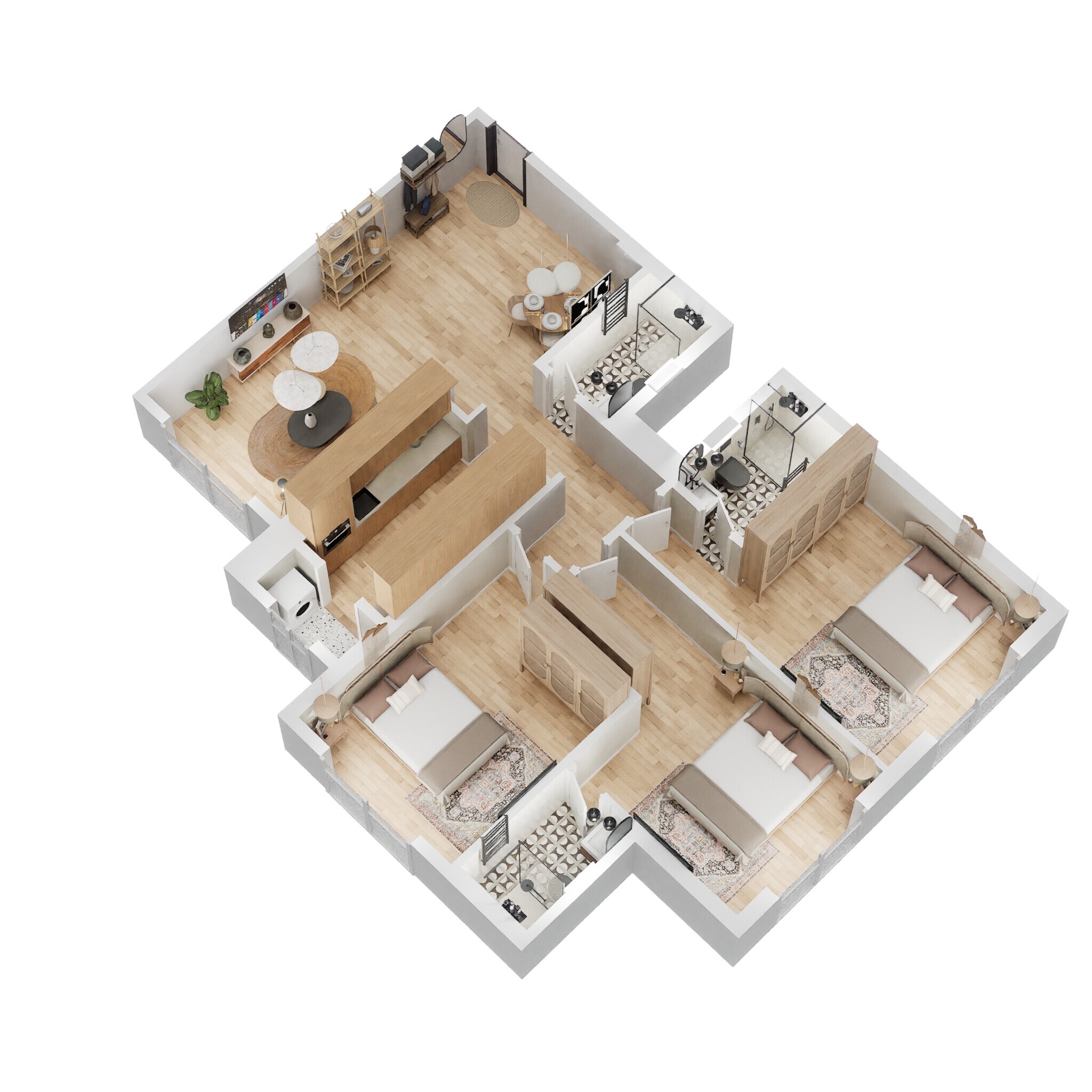 Floor plan of 3 BHK 1006 Sq. Ft. Apartment in Rustomjee Summit, Mumbai