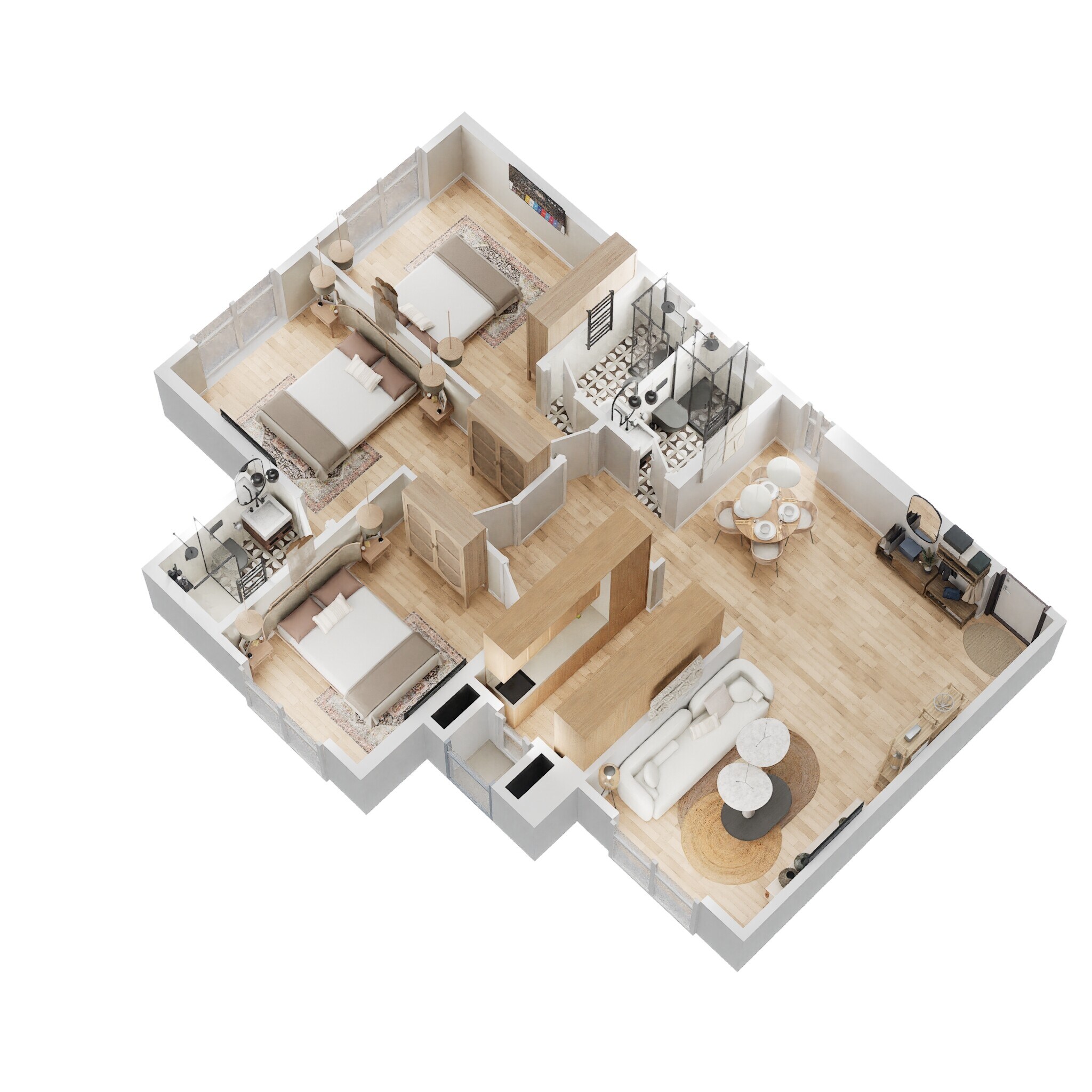 Floor plan of 3 BHK 1139 Sq. Ft. Apartment in Rustomjee Summit, Mumbai