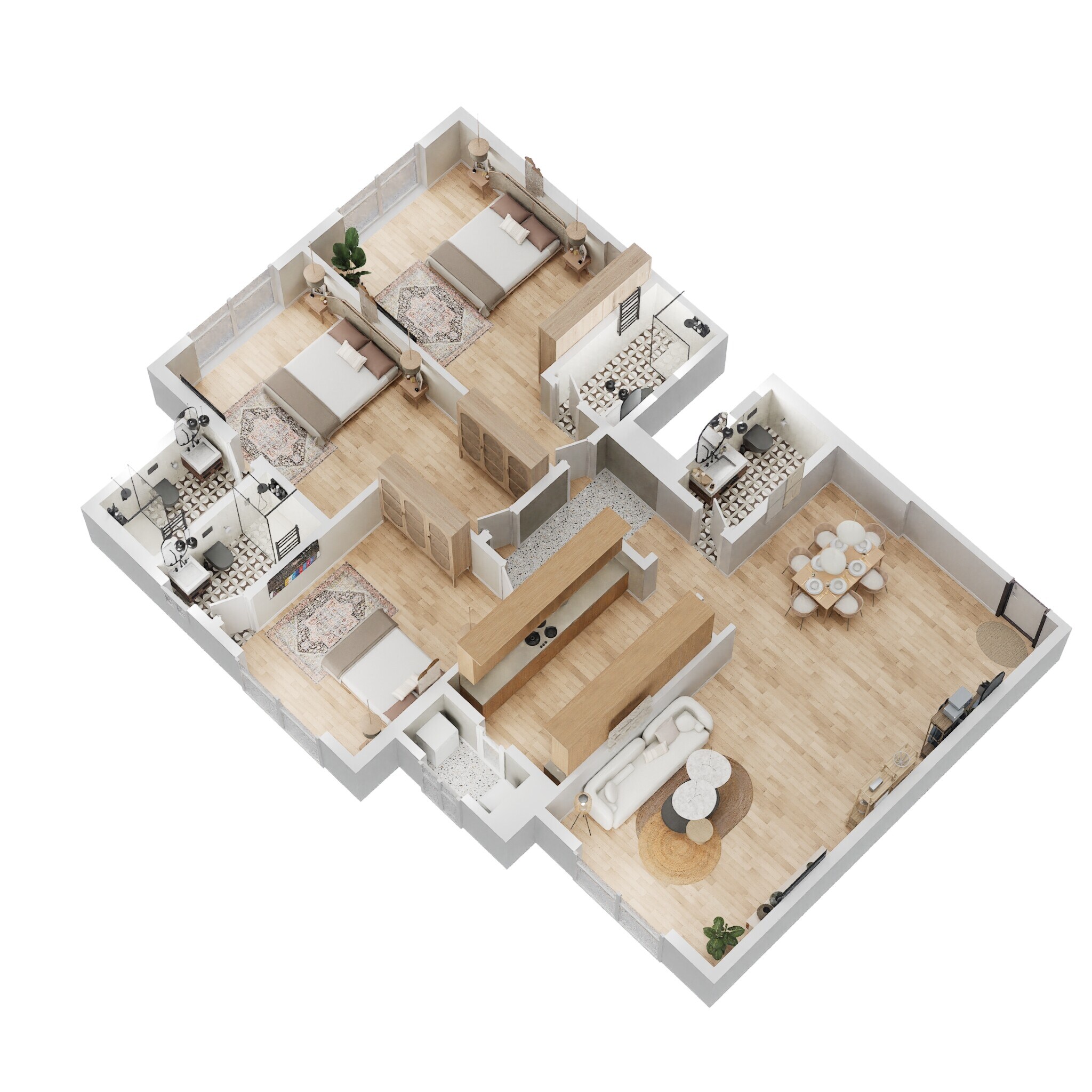 Floor plan of 3 BHK 1219 Sq. Ft. Apartment in Rustomjee Summit, Mumbai