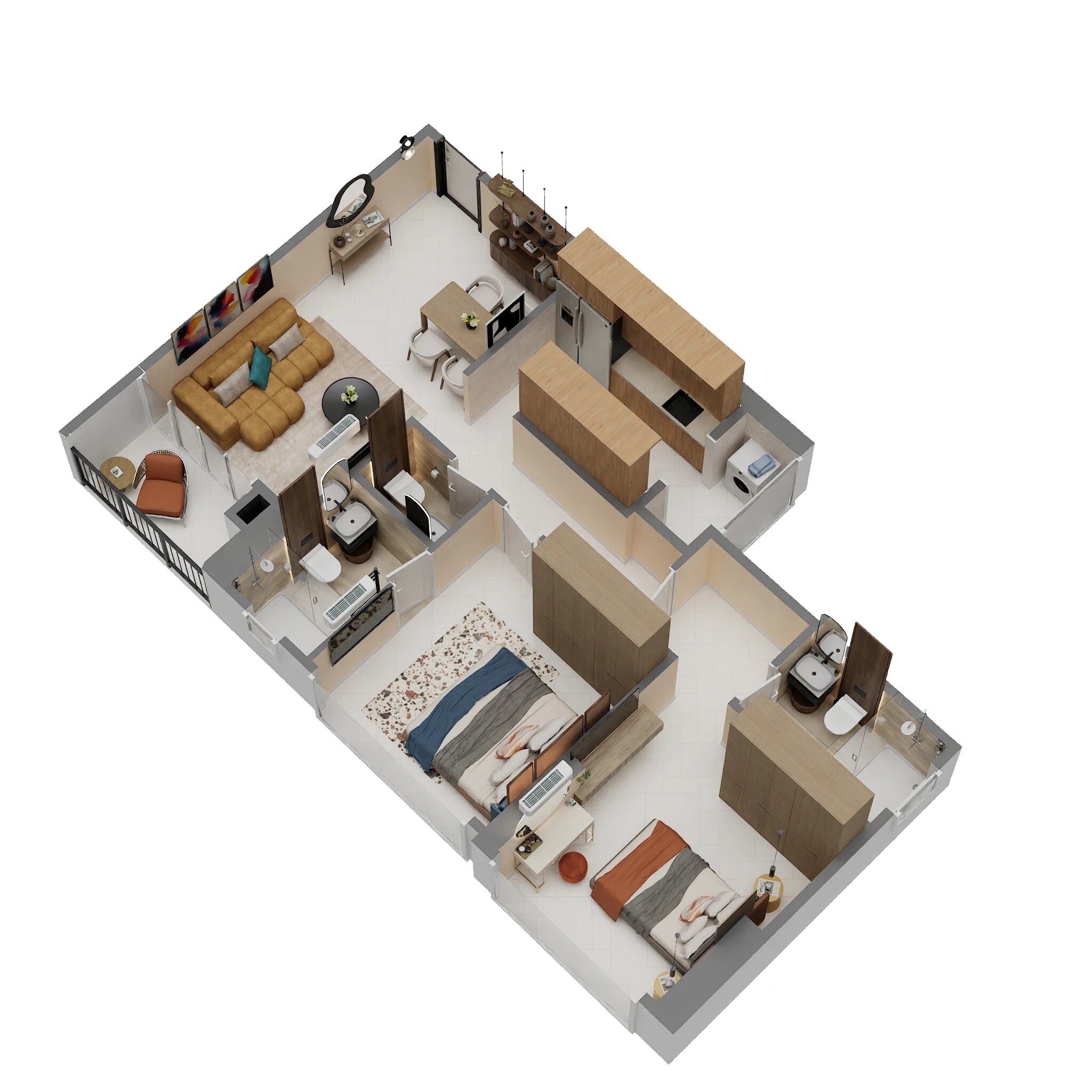 Floor plan of 2 BHK 805 Sq. Ft. Apartment in Rustomjee Vista Bay, Mumbai