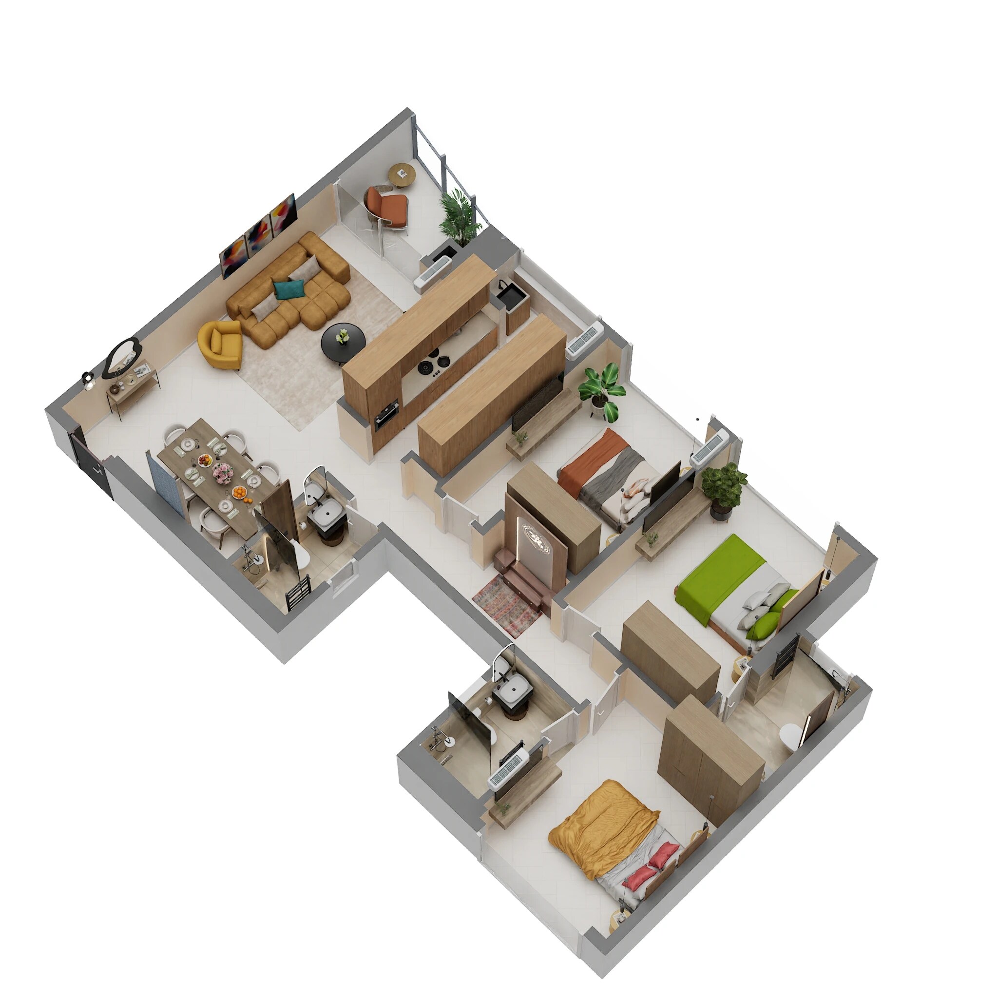 Floor plan of 3 BHK 1040 Sq. Ft. Apartment in Rustomjee Vista Bay, Mumbai