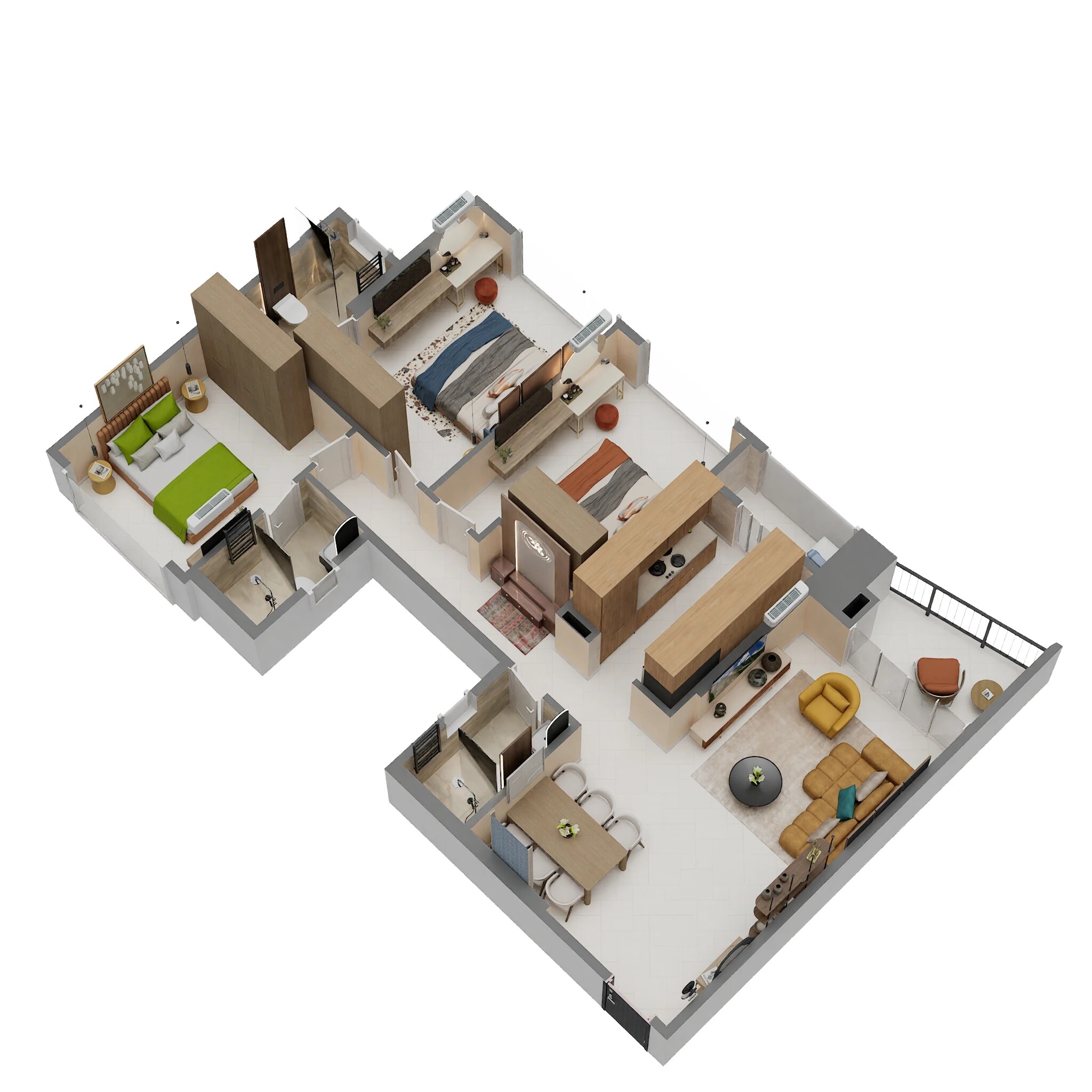 Floor plan of 3 BHK 1357 Sq. Ft. Apartment in Rustomjee Vista Bay, Mumbai
