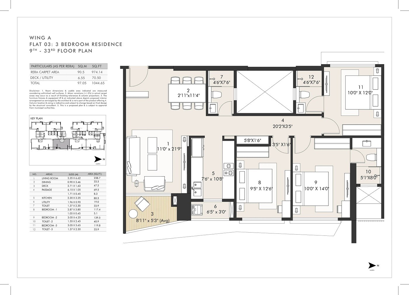 Floor plan of 3 BHK 1357 Sq. Ft. Apartment in Rustomjee Vista Bay, Mumbai