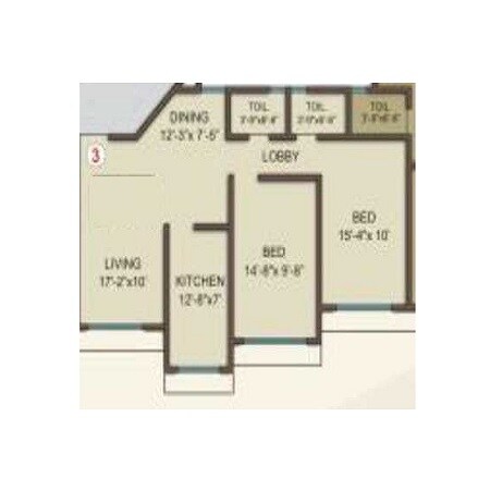 Floor plan of 2 BHK 713 Sq. Ft. Apartment in S A Samarth Garden Wings F And G, Mumbai