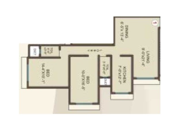 Floor plan of 2 BHK 813 Sq. Ft. Apartment in S A Samarth Garden Wings F And G, Mumbai