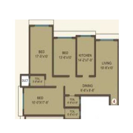 Floor plan of 3 BHK 890 Sq. Ft. Apartment in S A Samarth Garden Wings F And G, Mumbai