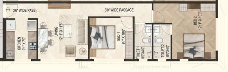 2 BHK 731 Sq. Ft. Apartment