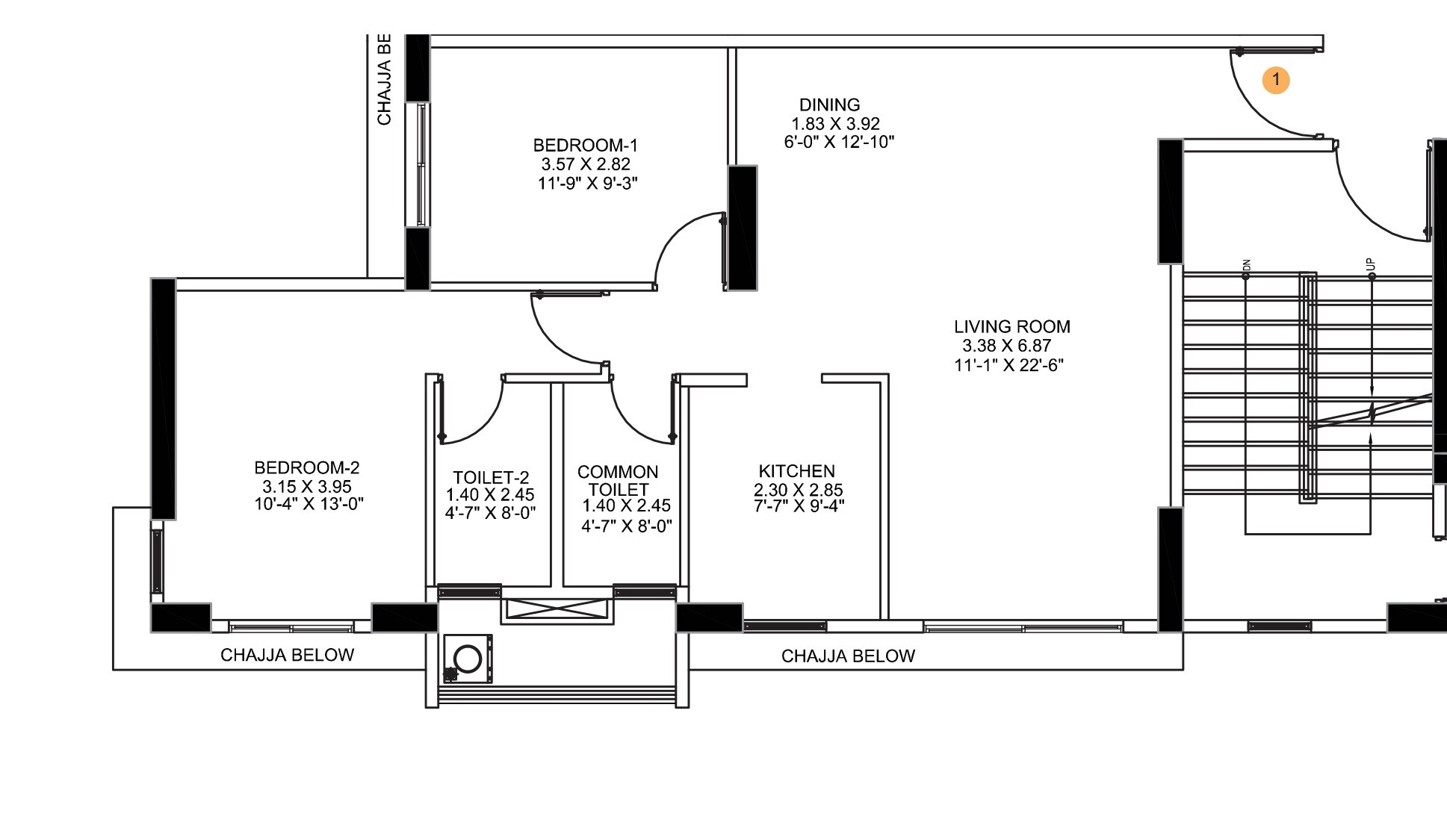 Floor plan of 2 BHK 790 Sq. Ft. Apartment in S D The Lumiere, Mumbai