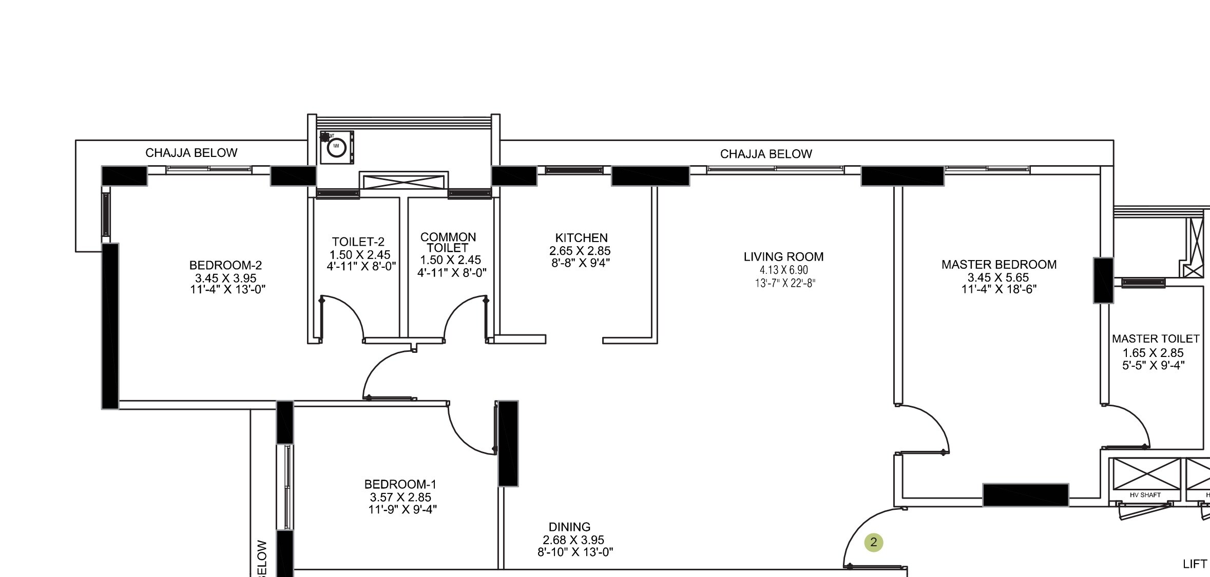Floor plan of 3 BHK 1165 Sq. Ft. Apartment in S D The Lumiere, Mumbai