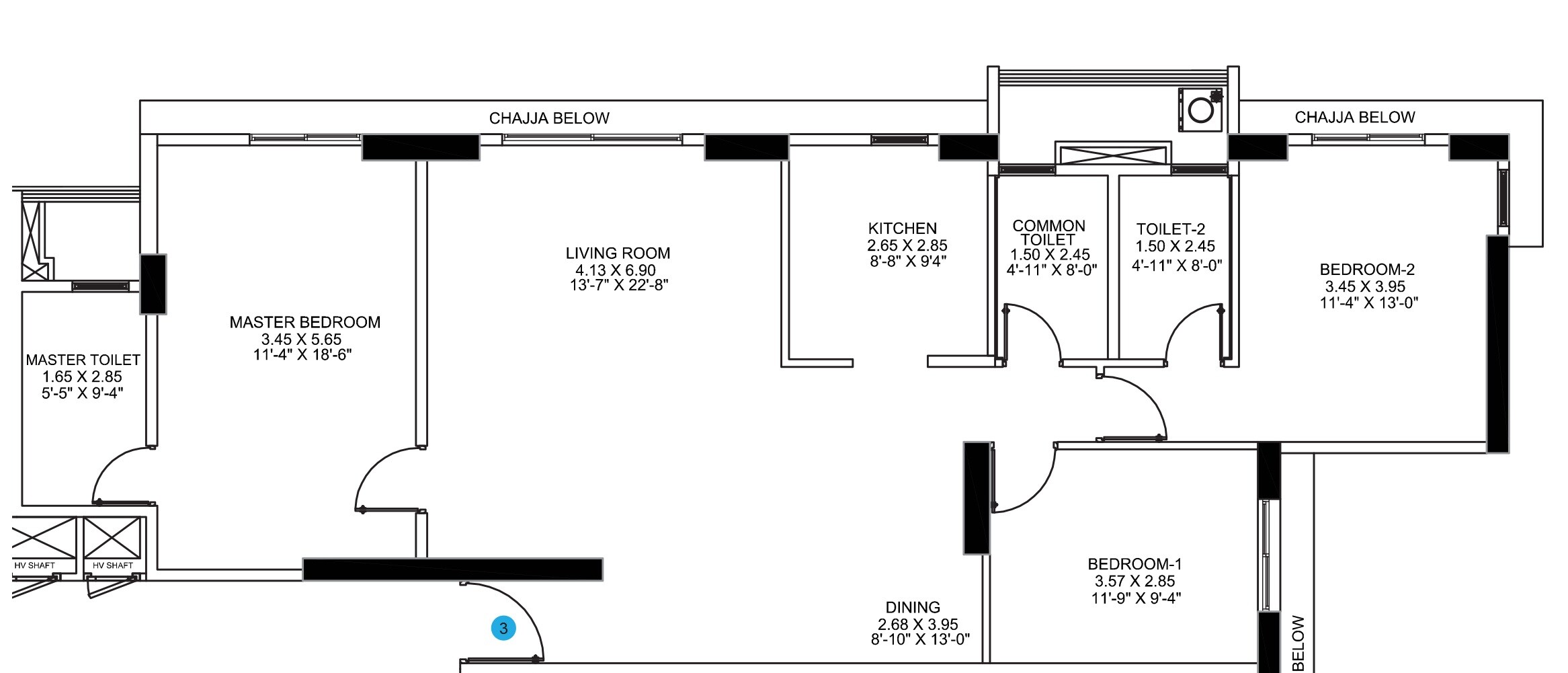 Floor plan of 3 BHK 1192 Sq. Ft. Apartment in S D The Lumiere, Mumbai