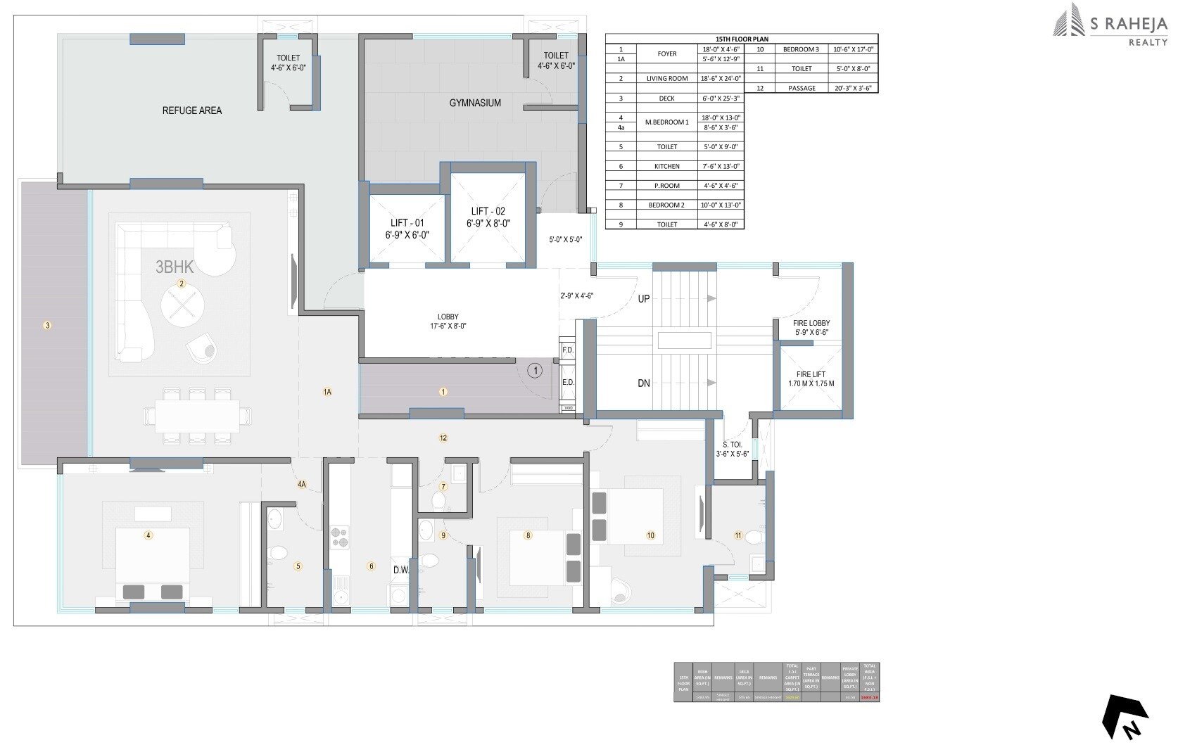 Floor plan of 3 BHK 1680 Sq. Ft. Apartment in S Raheja Avisa, Mumbai