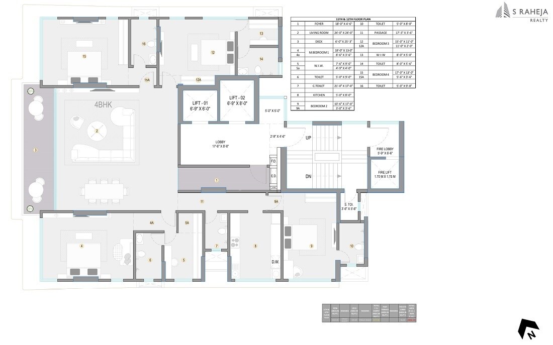 Floor plan of 4 BHK 2304 Sq. Ft. Apartment in S Raheja Avisa, Mumbai