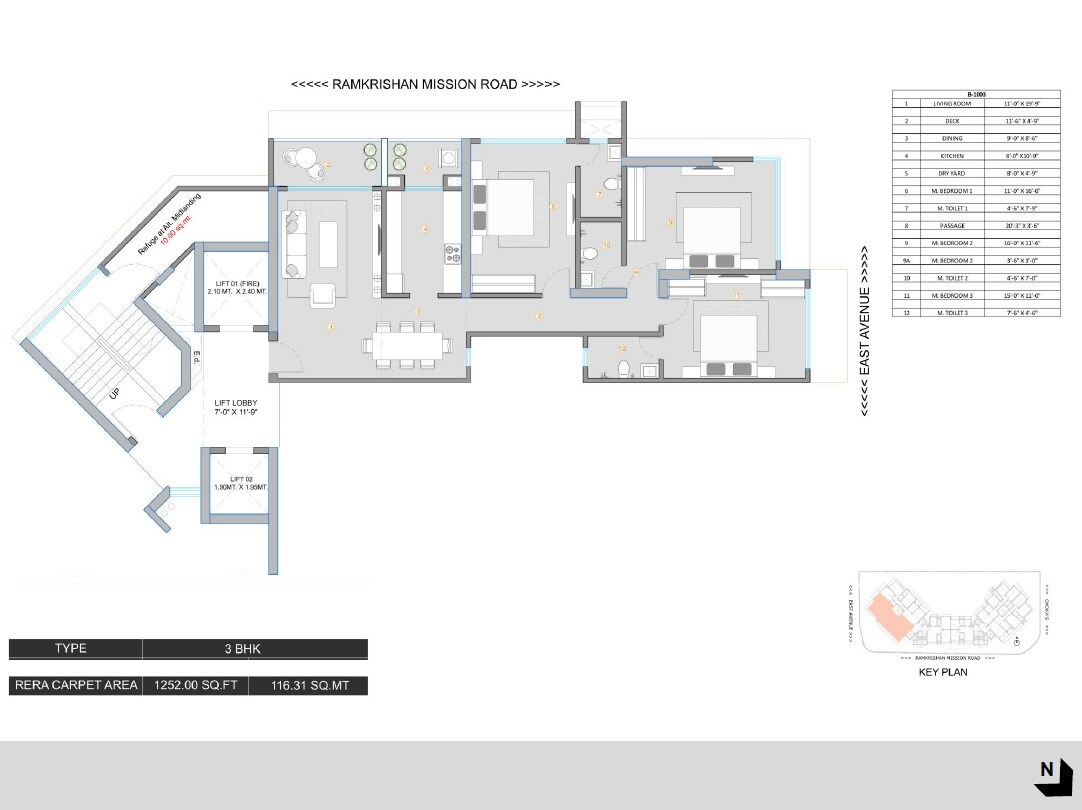 3 BHK 1252 Sq. Ft. Apartment