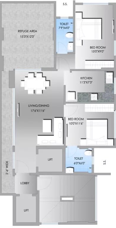 Floor plan of 2 BHK 685 Sq. Ft. Apartment in S Raheja Hari Bhavan, Mumbai