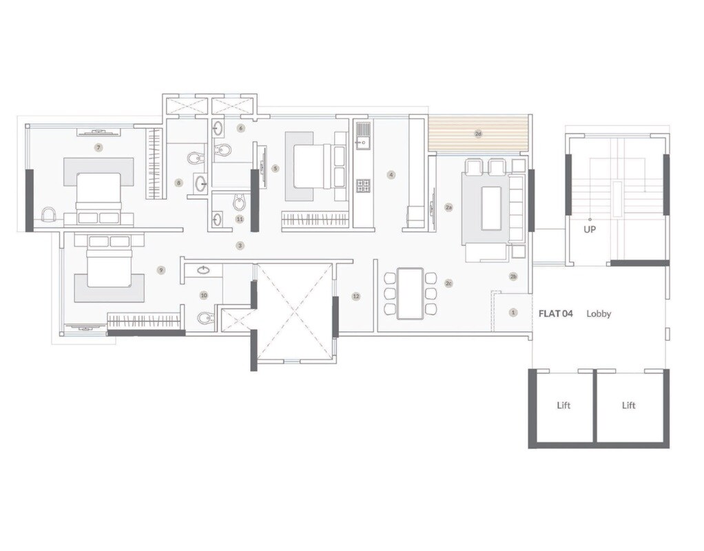 Floor plan of 3 BHK 1213 Sq. Ft. Apartment in S Raheja New Light, Mumbai