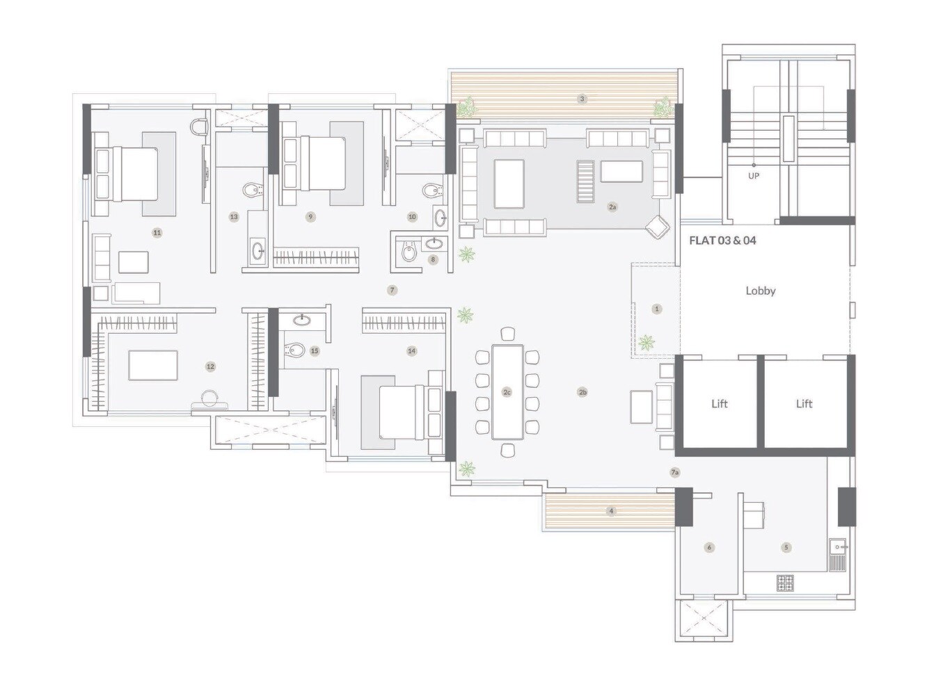 Floor plan of 3 BHK 1414 Sq. Ft. Apartment in S Raheja New Light, Mumbai