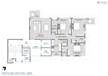  3 BHK Apartment at S Raheja Silver Rock, Waterfield Road – for Rent